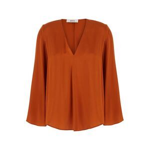 Jucca Women Orange V-Neck Top In Silk For Women